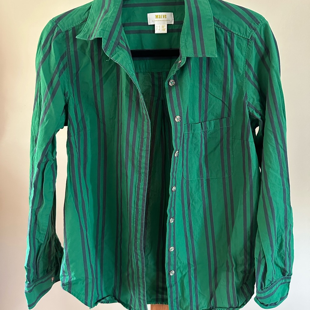 Maeve Green Striped Button-Up Shirt